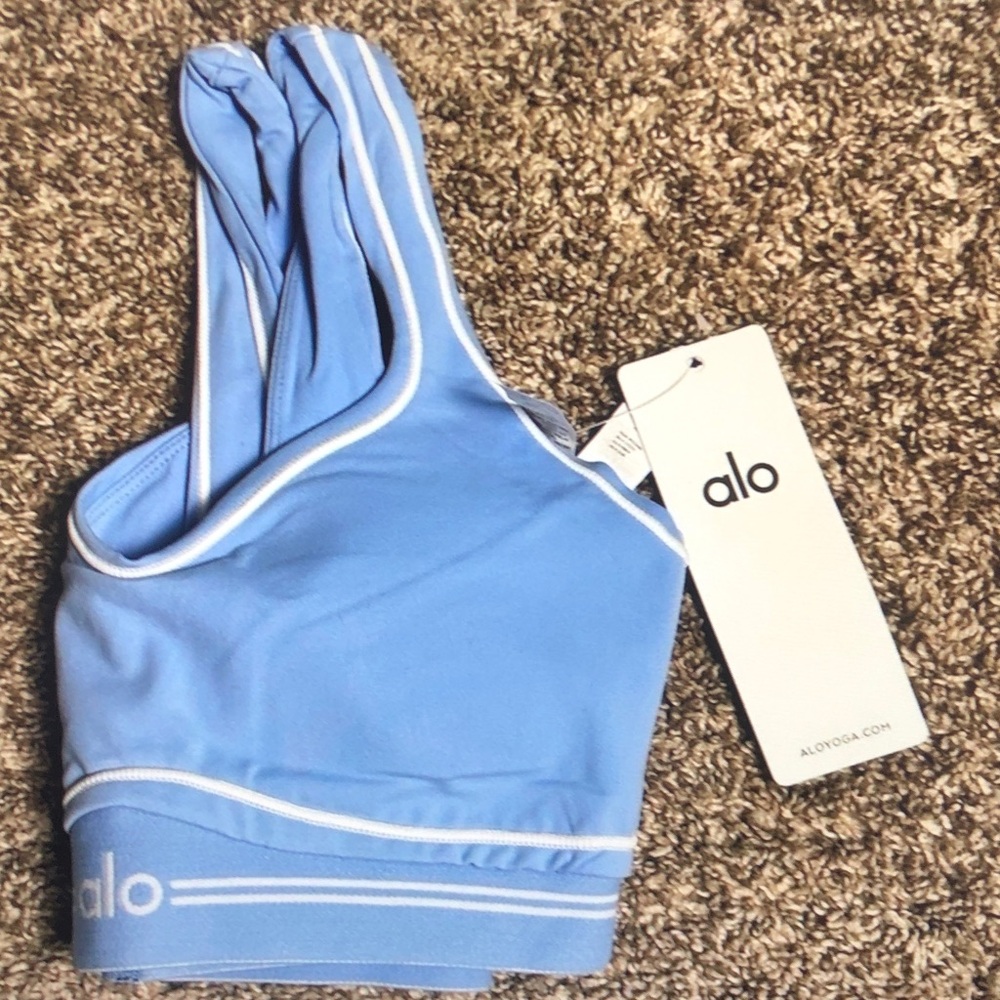 ALO Yoga Sky Blue Seamless Sports Bra & Leggings Set - Picture 3 of 4